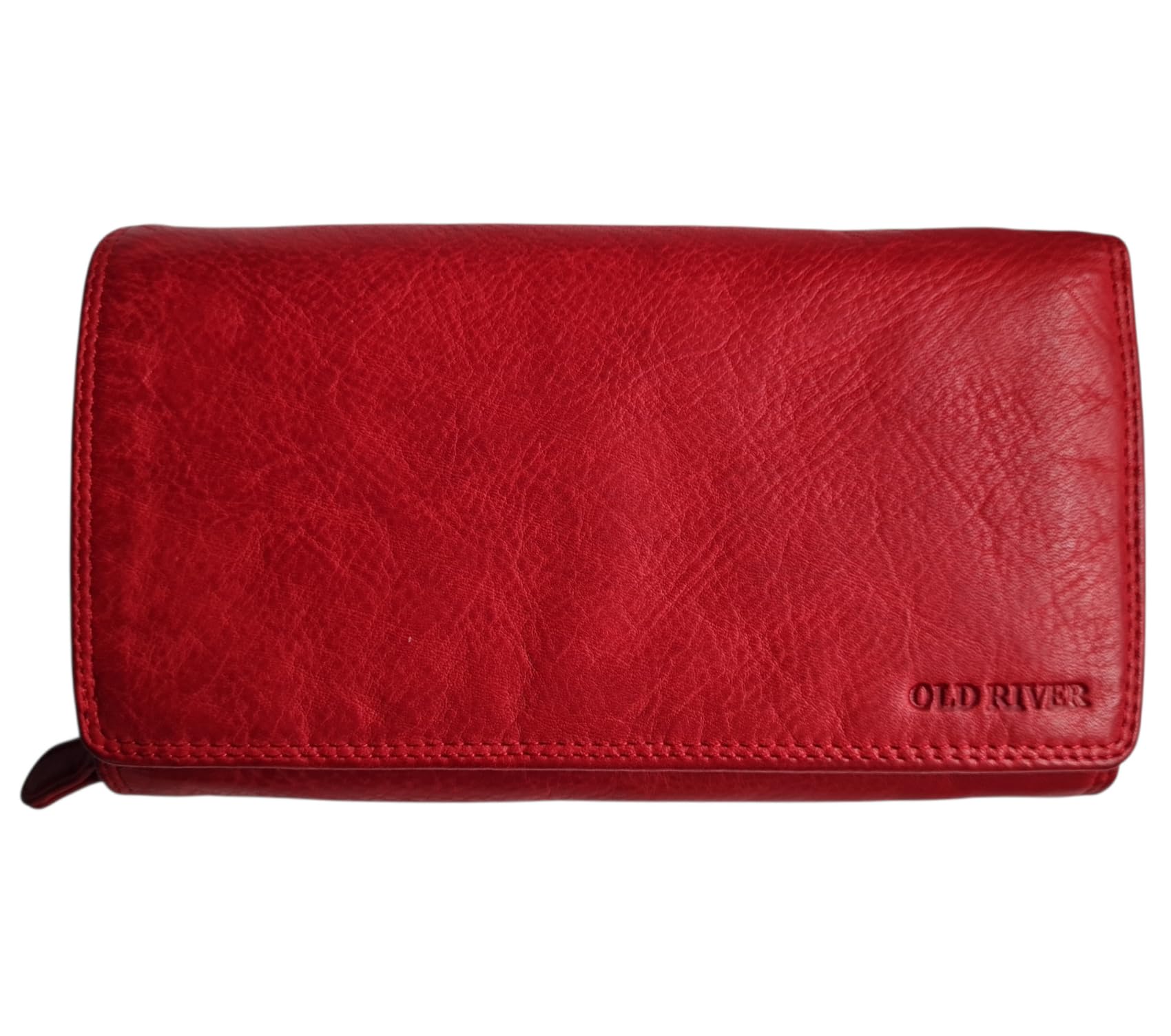 Leather Women's Purse XXL, Wallet Nappa, 2 Large Note Compartments, Box Travel Organiser Genuine, Red, S, Vintage