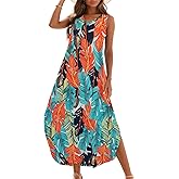 Zilcremo Women's Summer Casual Loose Sundress Long Dress Sleeveless V Neck Split Tshirt Maxi Dresses