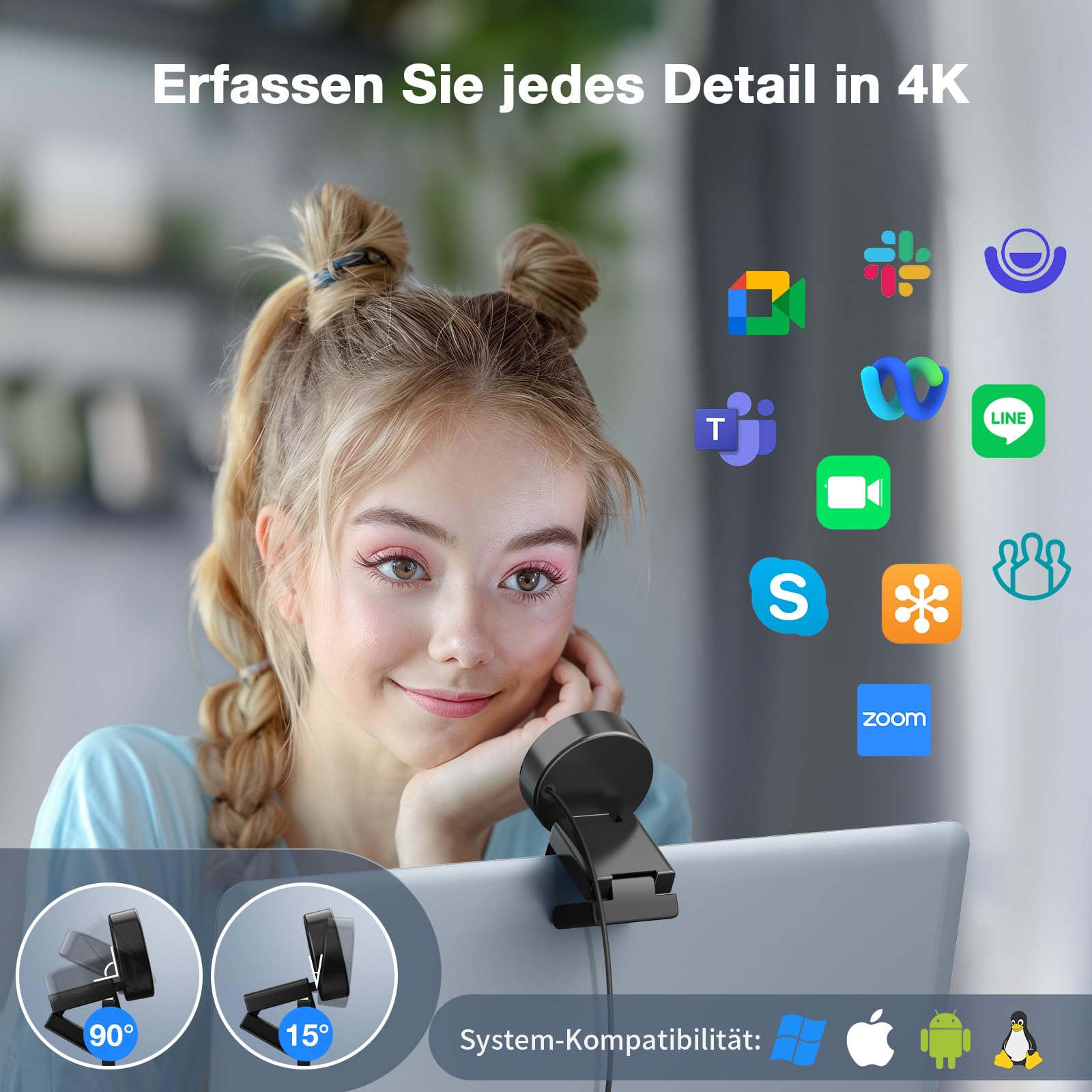 EMEET C950 4K Webcam für PC, 8 Megapixel 4K UHD, PDAF-Autofokus, Mikrofon mit Geräuschunterdrückung, 73° FOV, 1080P@60FPS, Sichtschutz, USB 2.0 Plug&Play, Webcam Ideale für Zoom/Teams 9