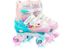 LEVYTEMP Kids Roller Skates for Girls Kids with Light Up Wheels, Adjustable 4 Sizes (10C-7.5Y), Star Design, Triple Safety System, Ideal Gift for Ages 3-12