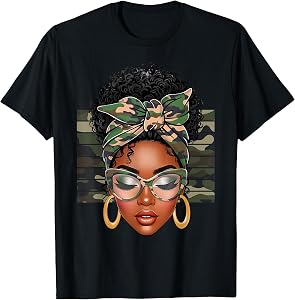 Afro Black Women African American Black History Month Camo T-Shirt