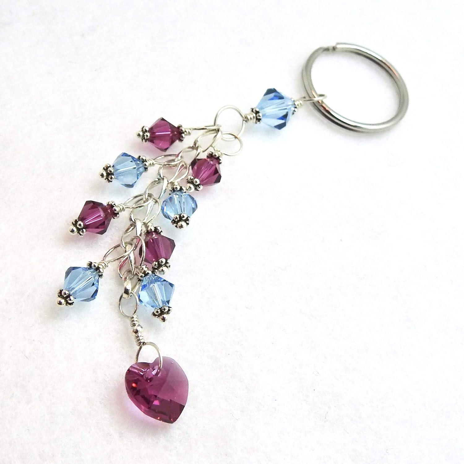 Amazon Com Crystal Heart Keychain For Women Dangly Key Chain Pink And Blue Swarovski Elements Handcrafted Gifts Handmade