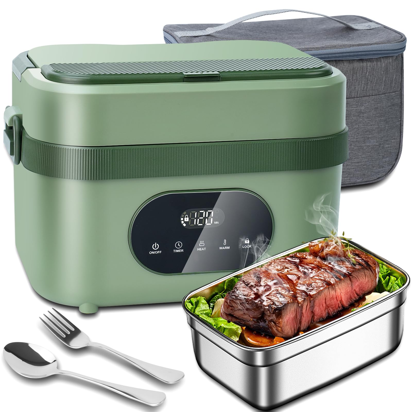 Photo 1 of MDHAND Heated Lunch Box - Cordless Electric Lunch Box for Adults, 18000mAh Battery Powered Self Heating Food Warmer for Office Work Car Travel Outdoors, Scheduled Heating & 1.5L Stainless Container