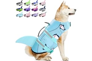 BESS BRIDAL Dog Life Jacket, Large Dog Life Vest for Swimming Boating, Shark Life Jackets for Small Medium Large Dogs, Reflective Dog Lifesaver Life Preserver Swimsuit with Rescue Handle and High Buoyancy