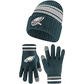 Ultra Game Youth NFL Official Super Soft Team Stripe Winter Beanie Knit Hat with Warm Touch Screen Gloves