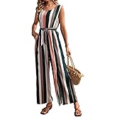 MSLG Women's Overalls Jumpsuit Summer 2026 Casual Work Sleeveless Loose Wide Leg Jumpsuits Romper with Belt and Pockets 814