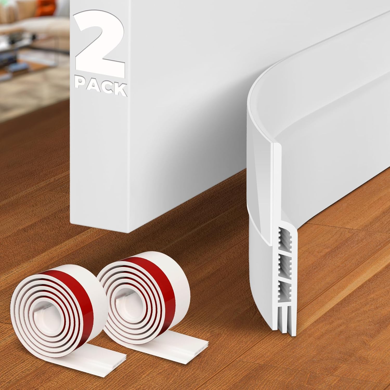 Draft Stoppers - Holikme 2 Door Draft Stopper Under Door Draft Blocker Insulator Door Sweep Weather Stripping Noise Stopper Strong Adhesive White 37