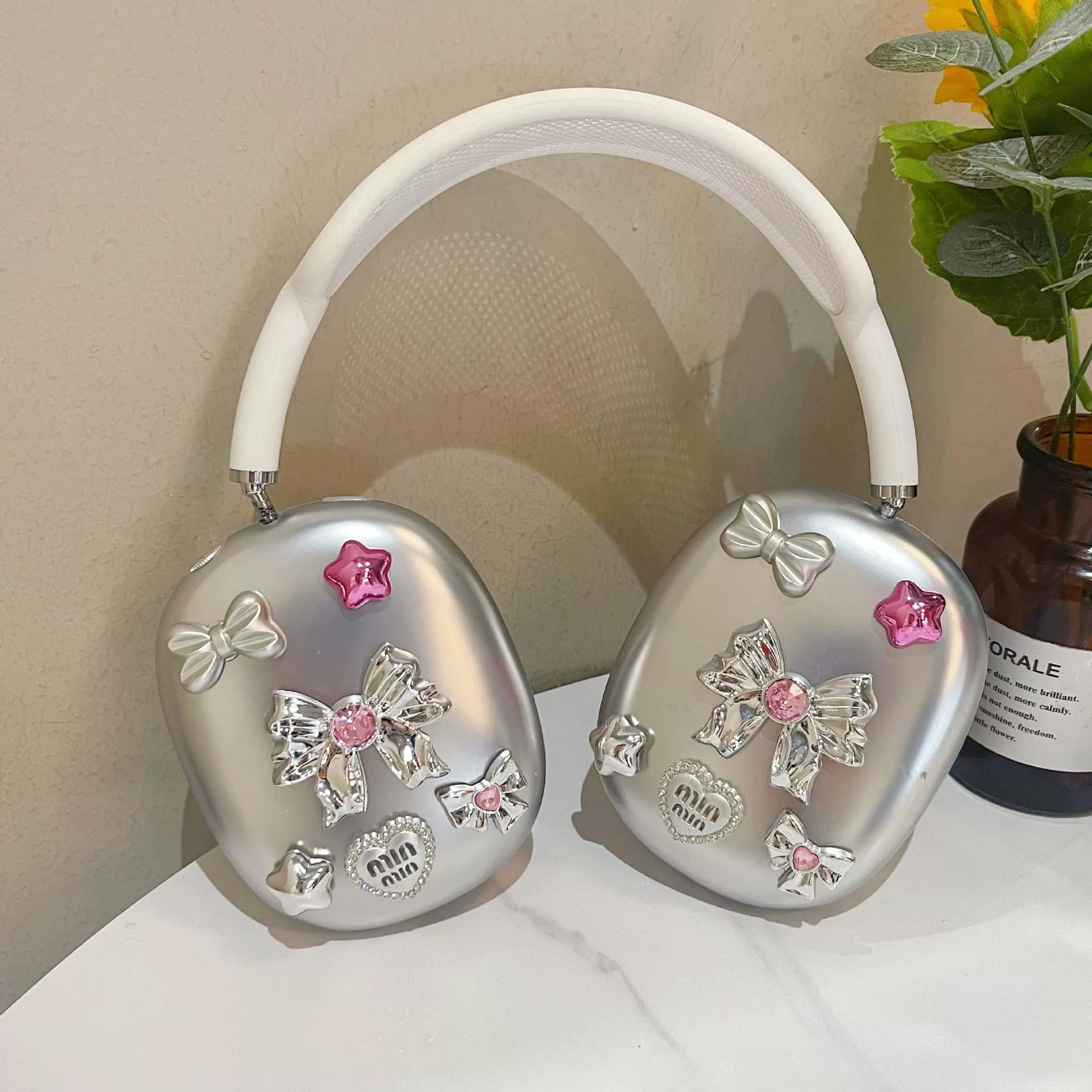 SJIE Airpod Max Ear Cover, 3D Design Cute Bow/Star/Heart, Personality Fashion AirPod Max Case Accessories Protective for Apple AirPods Max