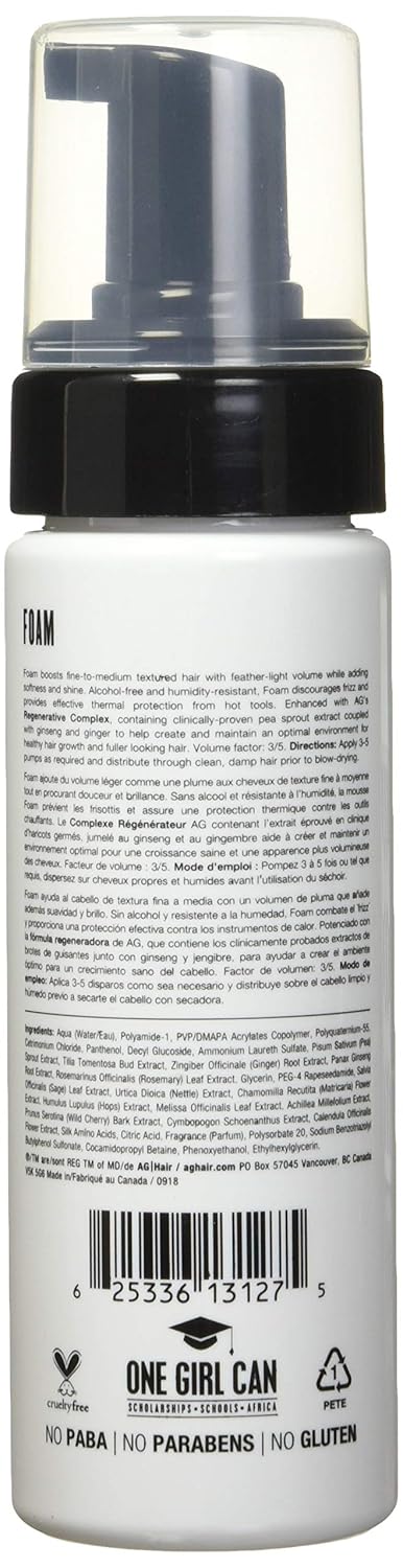 Amazon Com Ag Hair Volume Foam Weightless Volumizer 5 Fl Oz Ag Hair Cosmetics Premium Beauty
