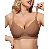 HORISUN Women's Wireless Push Up Bralette - No Underwire Scalloped V-Neck Full Coverage Soft Support Bra