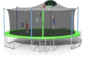Evedy 16FT 14FT 12FT Trampoline Set with Swing, Slide, Basketball Hoop,Sports Fitness Trampolines with Enclosure Net, Recreational Trampolines for Outdoor Indoor