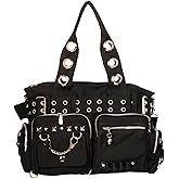Lost Queen Goth Punk Rock Black Handbag with Handcuff Skull Charm