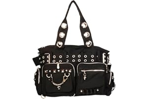 Lost Queen Goth Punk Rock Black Handbag with Handcuff Skull Charm