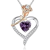 immobird Rose Gold Heart Necklace Birthstone Jewelry Sterling Silver Jewelry Plated White Gold Valentine's Day Gift Women for Wife Mom Necklace for Women