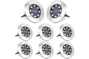 LYHOPE Solar Ground Lights Outdoor, 8 Pack 8 LED Solar Disk Lights Waterproof Garden In-ground Pathway Lights Landscape Lighting for Lawn,Yard,Deck,Patio,Walkway (White)