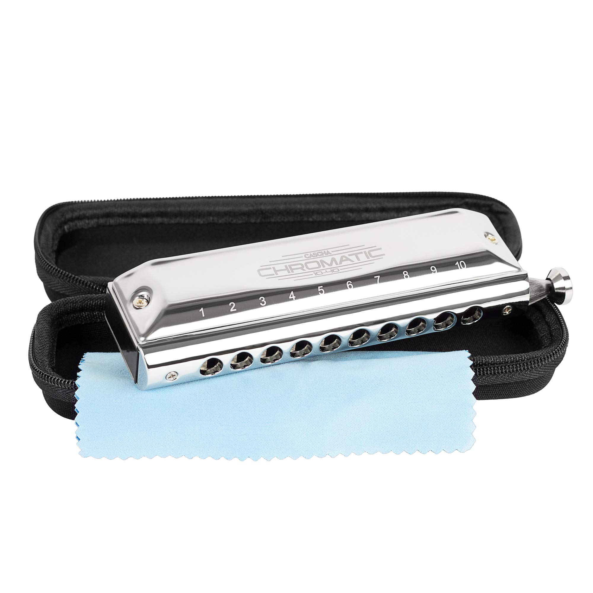 CASCHA Harmonica Chromatic 10-40 I Chromatic Harmonica - 10 Holes with 40 Tones I Robust Stainless Steel Housing - Perfect for Beginners & Professionals I Blues Harp Set Including Soft Case & Cleaning