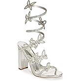 Wild Diva Women's Morris-581 Rhinestone Butterfly Detail Spiral Coil Wrap Around Chunk Heel