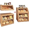 X-cosrack 3-Tier Extra Large Double Separable Bamboo Bread Box Storage with Clear Window and Adjustable Compartment for Kitchen Countertop,Natural