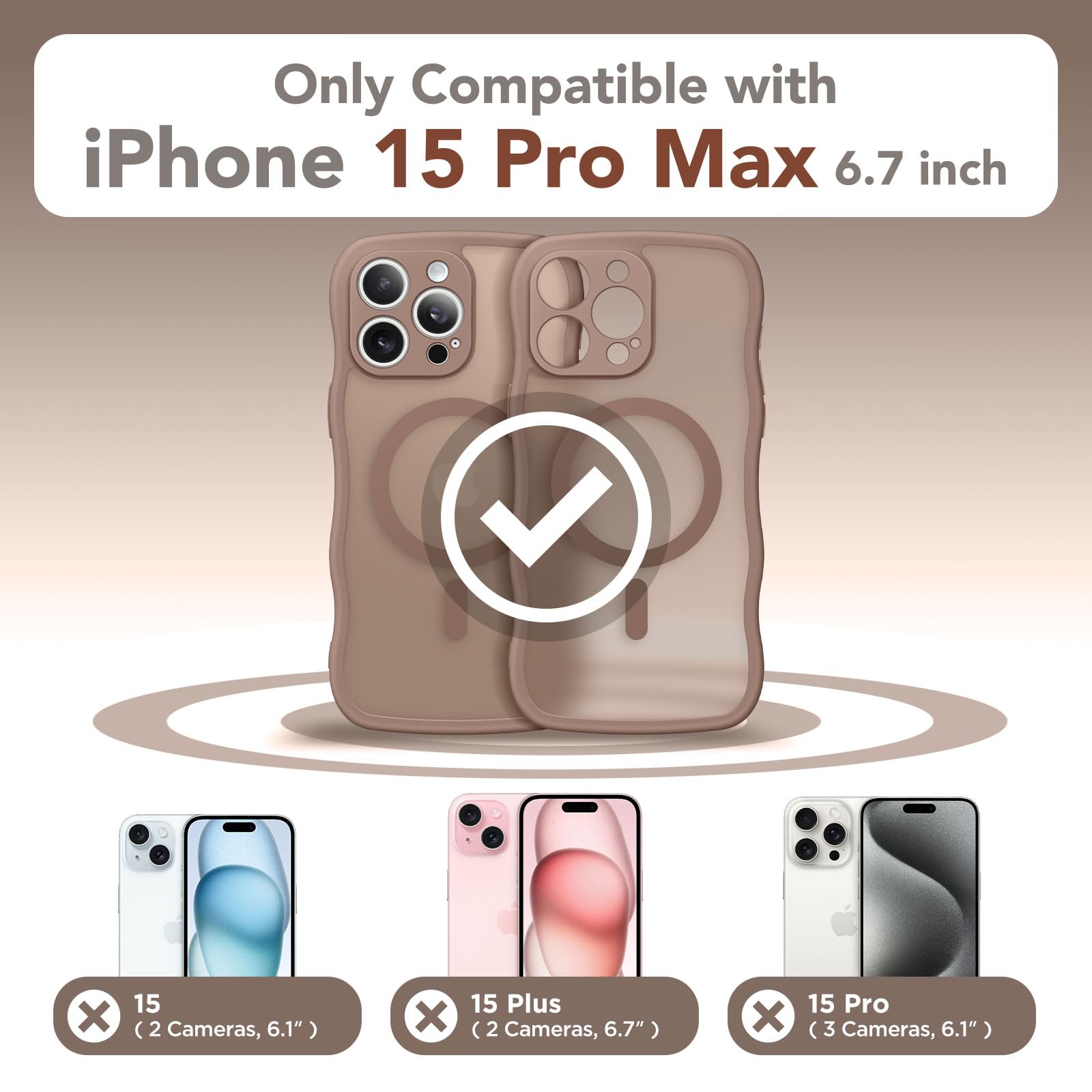 CAPRARO Cute for iPhone 15 Pro Max Case, Compatible with MagSafe, [Curly Wave Edge] [Full Camera Protection] [14 FT Drop Shockproof Protection] Magnetic Phone Case for 15 Pro Max 6.7 Inch, Brown