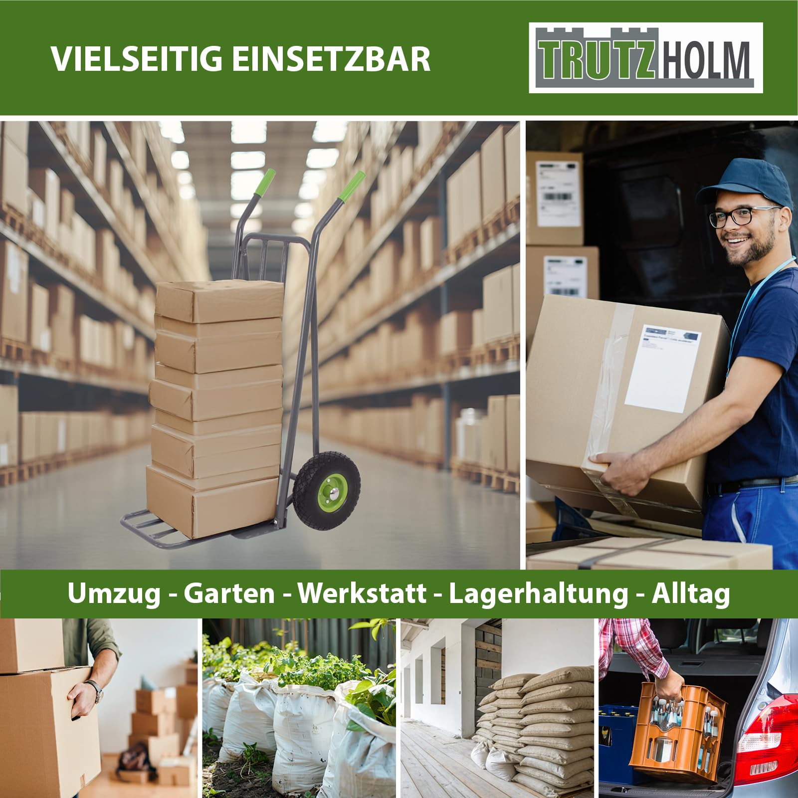 TRUTZHOLM Paketkarre mit extra Ladefläche 42 cm Traglast 250 kg Stahlrahmen klappbar Sackkarre Stapelkarre 5