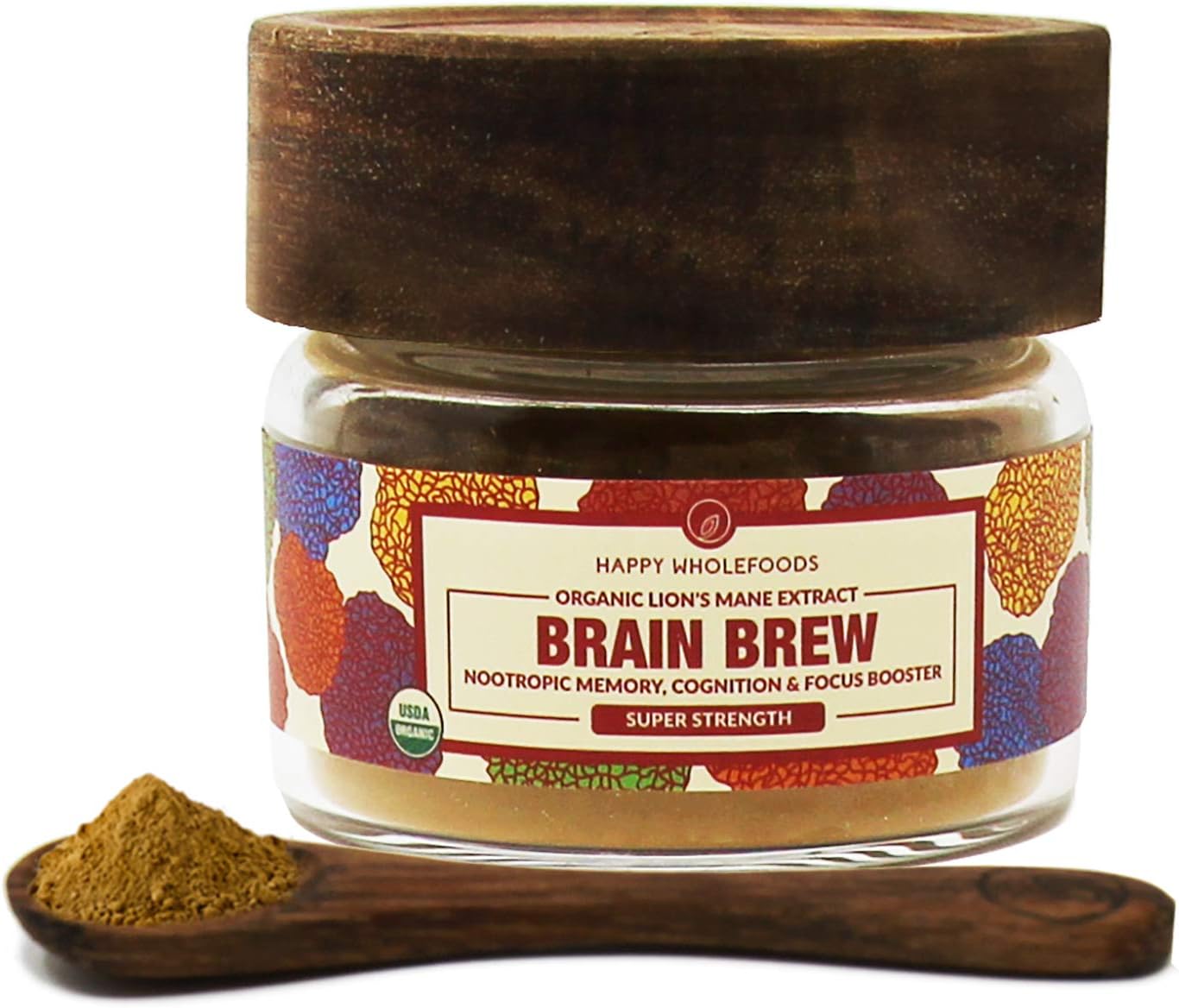 Brain Brew Lions Mane Powder - Lions Mane Mushroom Extract - High Potency USDA Certified Organic Lions Mane - Boosts Memory, Optimizes Brain Function, Improves Nerve Health - 1oz (30g)