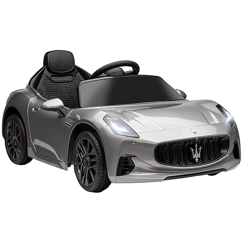 AIYAPLAY Maserati Licensed Electric Car for Kids, 12V Kids Electric Car with Remote Control, LED Light, MP3, Music, Soft Start, Horn, Ride on Car for 3–5 Years, Grey
