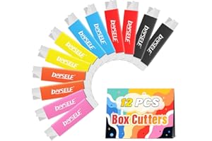 DIYSELF Box Cutters 12 Pack, Utility Knife, Box Cutter Retractable with Razor Blade, Box Opener for Package, Utility Knives for Office, School, Home, Flat Box Cutter for Women, Letter Opener for Mail