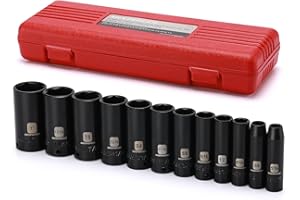 MIXPOWER 12 Pieces 3/8-Inch Drive Deep Impact Socket Set, 5/16 to 1 inch, CR-V, SAE, 6 Point, Deep, 12 Pieces 3/8" Dr. Socket