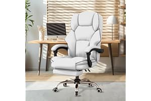 HDHNBA Executive Office Chair PU Leather Comfortable Computer Gaming Chairs with Foot Rest Adjustable Height Desk Chair High Back Reclining Office Chair with Wheels, White