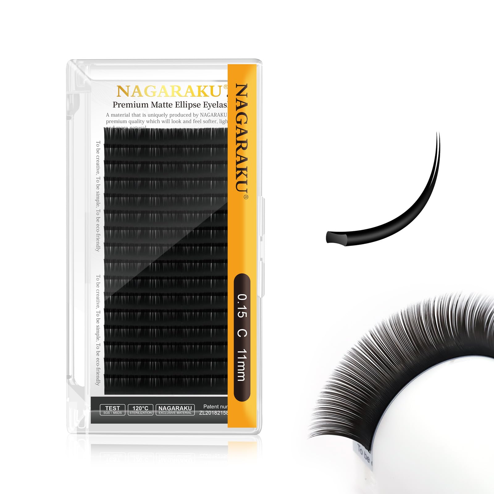 NAGARAKU Ellipse Flat Eyelash Extension Professional Double Split Tip Individual False Lashes Supplies Matte Black Eye Lashes Semi-Permanent U-shaped Design More Lighter 16 Rows(0.15mm C Curl 11mm)