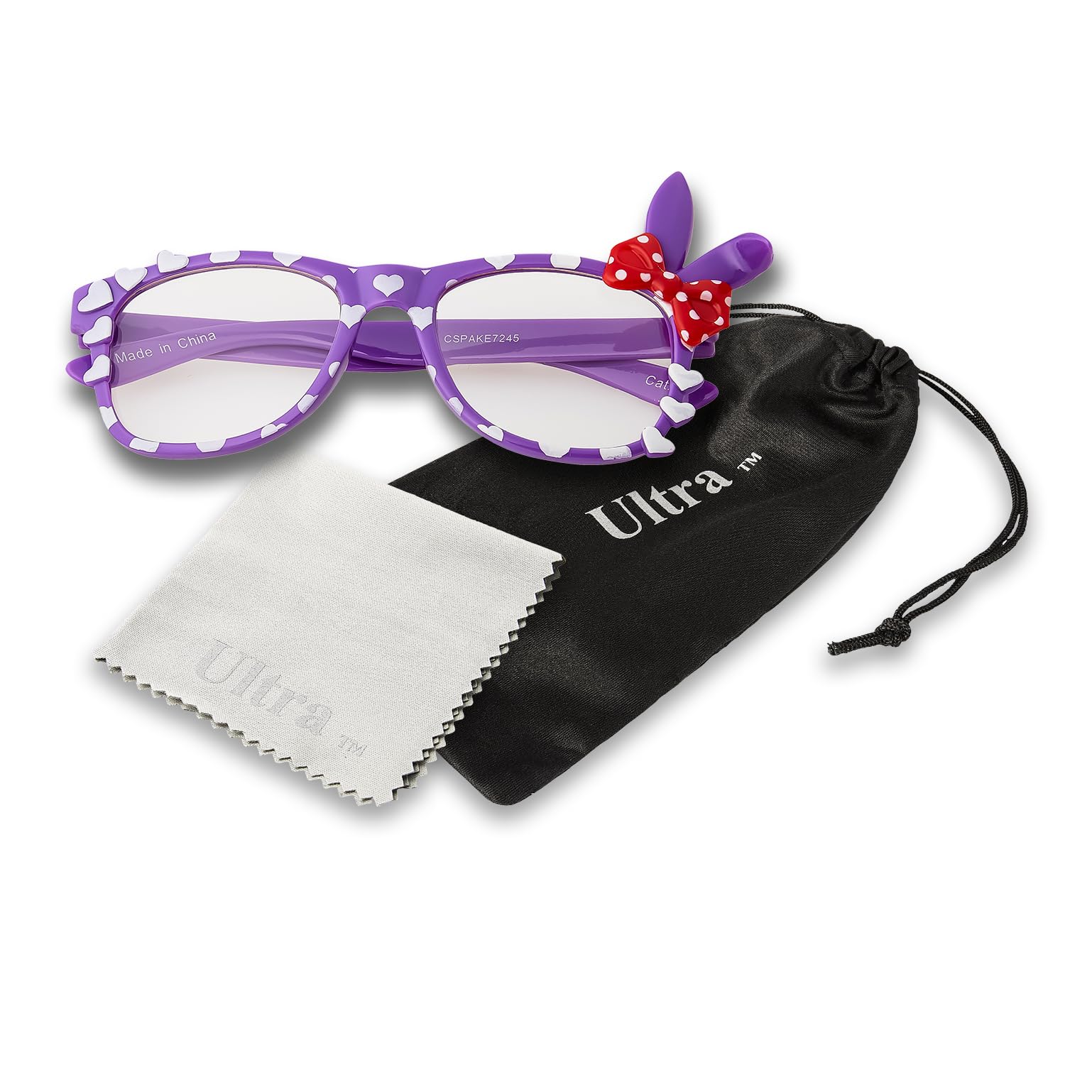 UltraByEasyPeasyStore Ultra Kids Bunny Ear Glasses with Bow - Clear Lens Fancy Dress Costume Props for World Book Day, Parties & Pretend Play (Boys & Girls, Ages 3+) - Purple