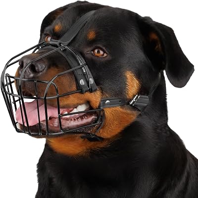 BRONZEDOG Adjustable PVC Wire Basket Dog Muzzle for Large Dogs Leather Straps