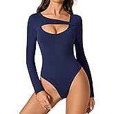 Avidlove Women Long Sleeve Bodysuit Scoop Neck Cutout Thong Body Suits Double Lined Slim Fitted Leotard Going Out Tops