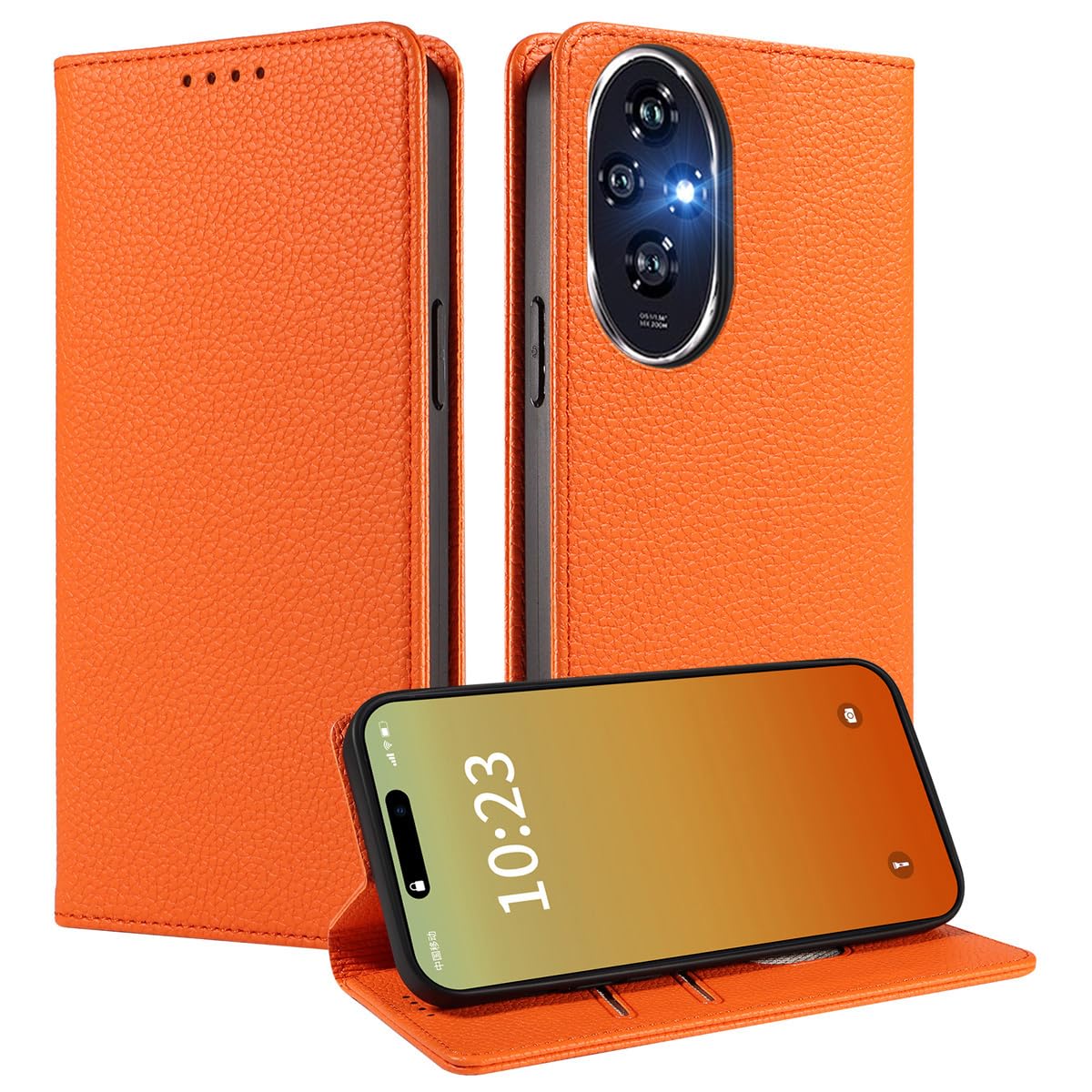 MOJIA Case for Honor 200, [Strong Magnetic Closure] Premium PU Leather Wallet Case Flip Phone Cover, Card Holder Multifunctional Case. Orange