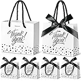 EQOREIIN Small Thank You Gift Bags 50pcs 5.5x2.5x4.7 Inches Mini Gift Bags with Handles Bow Ribbon Tiny Paper Bag for Party Favor, Mother's Day，Valentine's Day, Wedding, Baby Shower (Purple)
