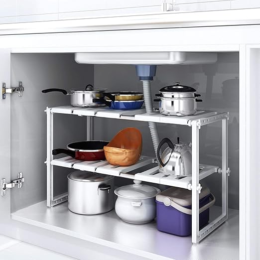 HOMFA Under Sink Shelf Extendable Storage Stainless Steel and pp