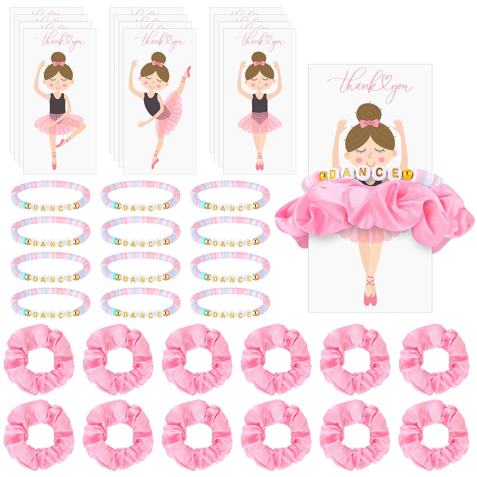 Photo 1 of 36Pcs Ballerina Party Favors Include Polymer Clay Beaded Dance Bracelet Stretch Bracelet Women Soft Elastic Hair Ties with Thanks Twirling Cards Team Gift Colorful Dance Lover Gift International