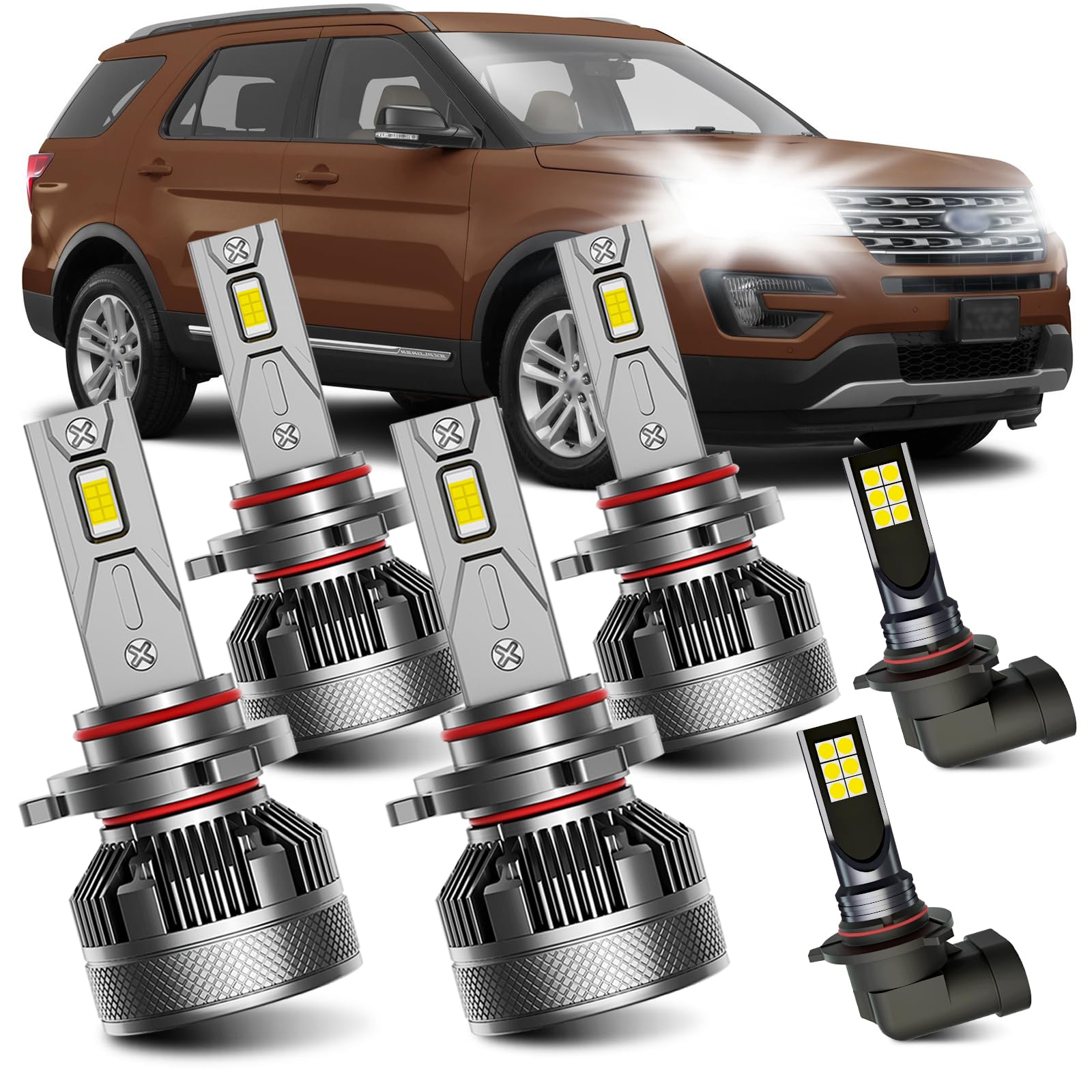 Photo 1 of AWALITED Fits for 2016-2019 Ford Explorer High Low Beam Fog Lights Bulbs Combo, 6000K White Plug-and-Play Super Bright Light Bulbs, Pack of 6