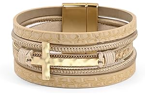 VIBILIA Boho Leather Wrap Bracelets for Women Men Multi-Layer Bracelets with Strong Clasp Western Jewelry