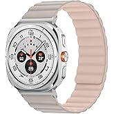 Suphart Magnetic Bands Compatible with Samsung Galaxy Watch Ultra 2/1 Band 47mm for Men Women, Waterproof Silicone Sport Strap with Magnet Compatible with Samsung Watch Ultra, Starlight/Pink