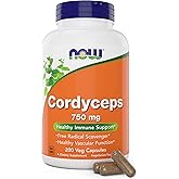 NOW Foods Cordyceps 750mg 200 Veg Caps - Organic Cordycep Sinensis Mycelium Mushroom in Non-Organic Capsules - Vegan, Non-GMO