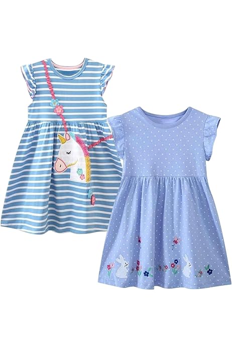 Robe Fille Sunny Fashion 100% Coton - Manches Courtes Broderie Cygne - Taille 2 à 6 Ans