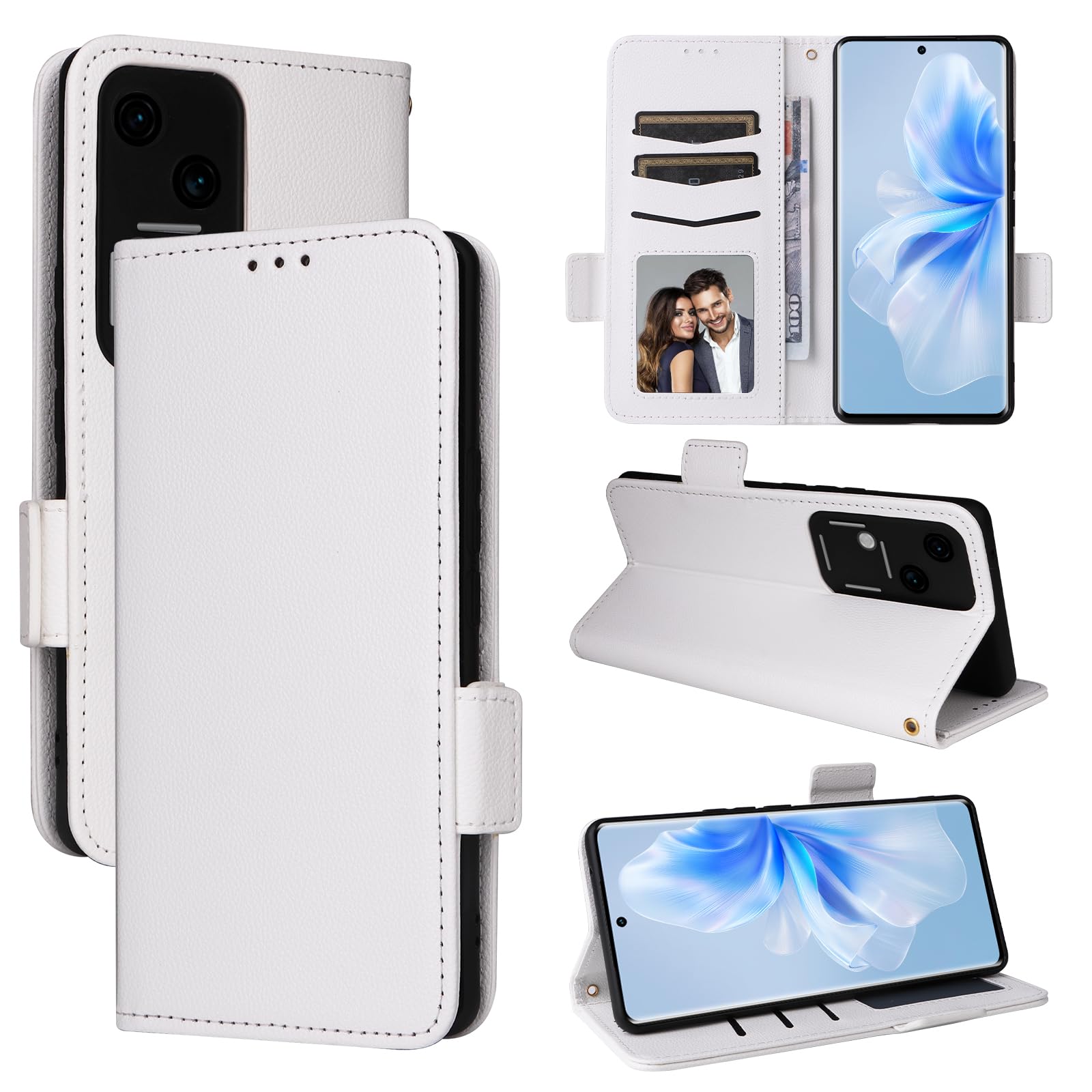 ELLA BEAR Vivo S18 5G/Vivo V30 Phone Case, Magnetic Flip Leather Wallet Case, Kickstand Case, Shockproof Protective Case for Vivo S18 5G/Vivo V30-White