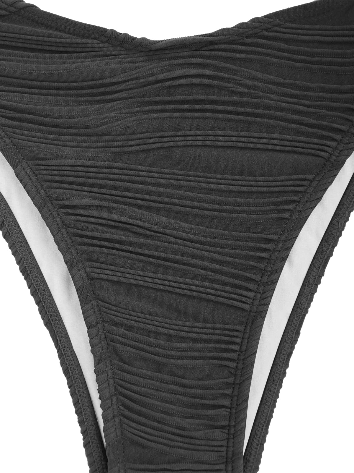 ZAFUL Women Strapless Textured Bandeau Bikini 2 Piece Swimwear Cheeky Solid Lace up Bathing Suits(1-Dark Gray,M) - Image 7