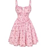 Scarlet Darkness Floral Corset Dress for Women 2026 Summer Sundress Lace Up Mini Milkmaid Dresses with Pockets