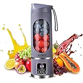 Portable blender,USB-C rechargeable,Personal compact travel juicer cup15OZ for Shakes, Smoothies,Fresh juice,Self-cleaning,Leakproof lid, Smart time display,12 blades,with strong blending Purple