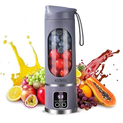 Portable blender,USB-C rechargeable,Personal compact travel juicer cup15OZ for Shakes, Smoothies,Fresh juice,Self-cleaning,Leakproof lid, Smart time display,12 blades,with strong blending Purple