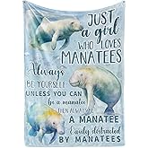 Manatee Gifts for Girls/Women, Just A Girl Who Loves Manatees, Cozy Super Soft Plush Flannel Throw Blanket for All Seasons,Watercolor Sea Animals Blanket
