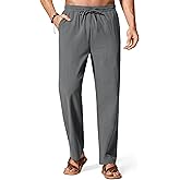 COOFANDY Men's Cotton Linen Pants Elastic Waist Drawstring Summer Beach Trousers Casual Yoga Pant Dark Grey
