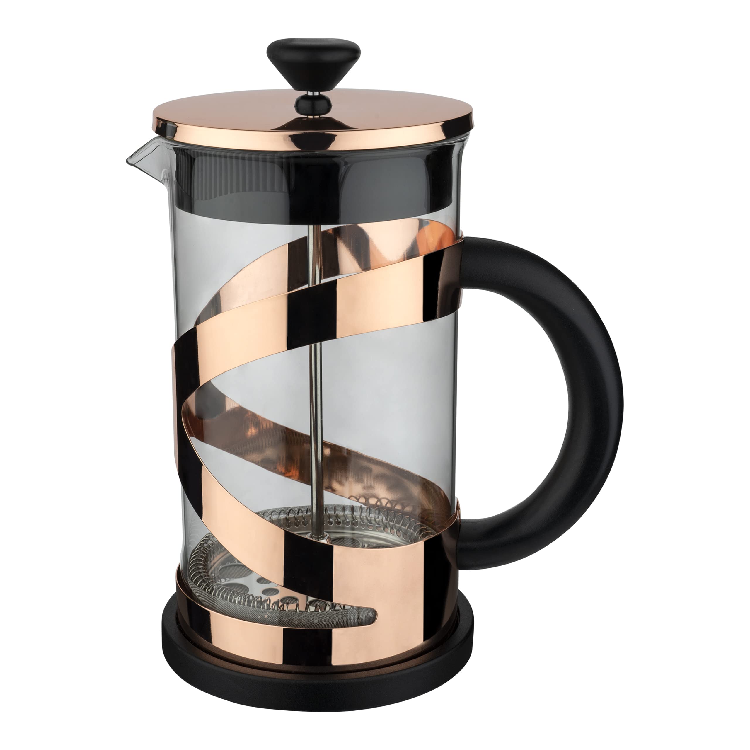 Café Olé Classico Copper Cafetière, 800ml / 3 Mugs / 6 Espresso Cups, French Press Coffee Maker, Stainless Steel Mesh Filter, Glass Body, Copper Finish